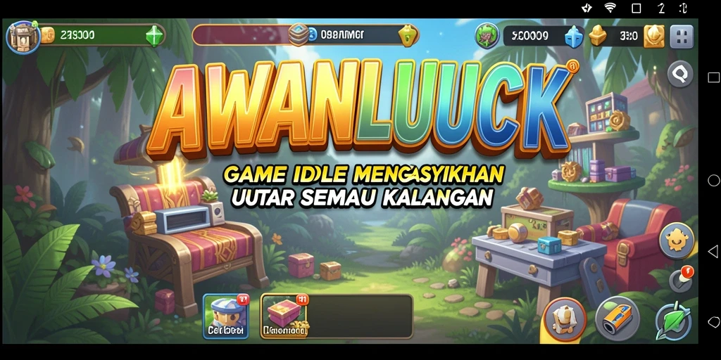 Tampilan gameplay AWANLUCK dengan karakter aktif dan animasi yang menarik.