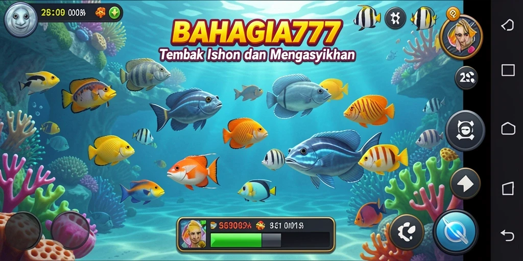 Tampilan gameplay seru dalam BAHAGIA777 saat menembak ikan.