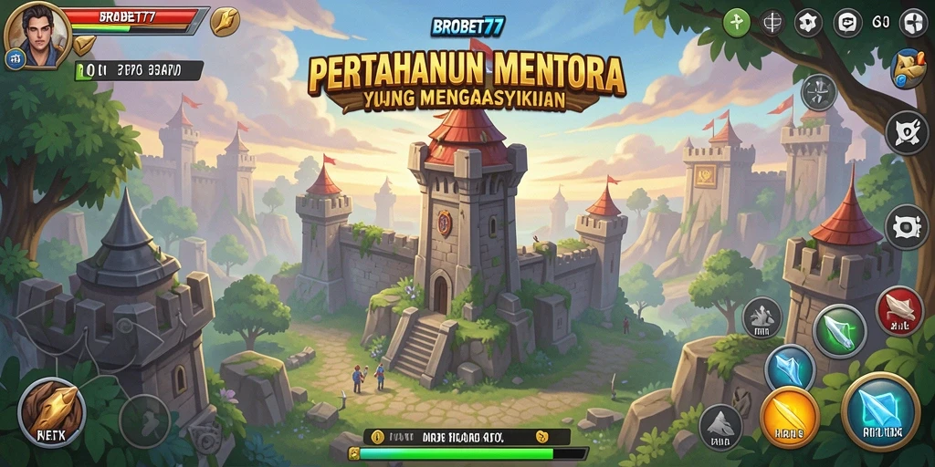 Screenshot BROBET77 menampilkan aksi intens dalam pertahanan menara.