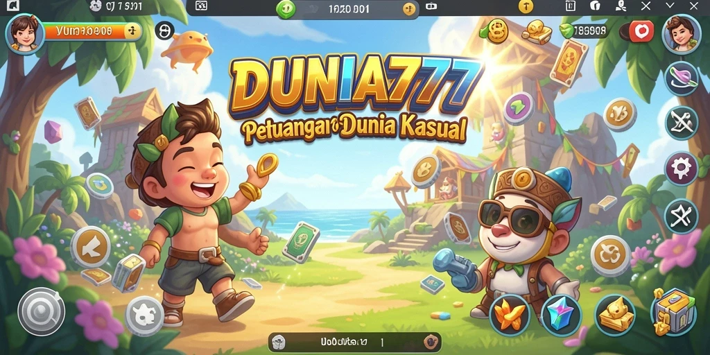 Tampilan gameplay DUNIA777 yang ceria dan menghibur.