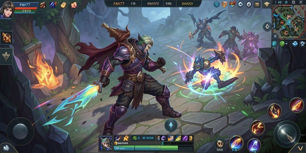 Screenshot FAV77 menampilkan aksi pertarungan dalam dunia MMORPG yang megah.