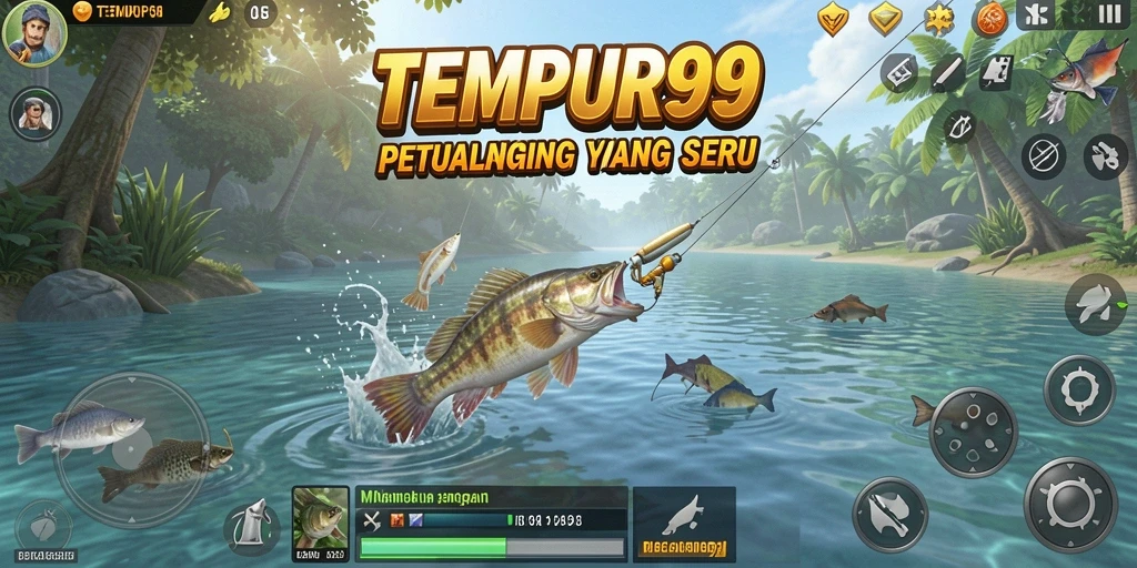 Screenshot TEMPUR99 menampilkan gameplay memancing yang memukau.