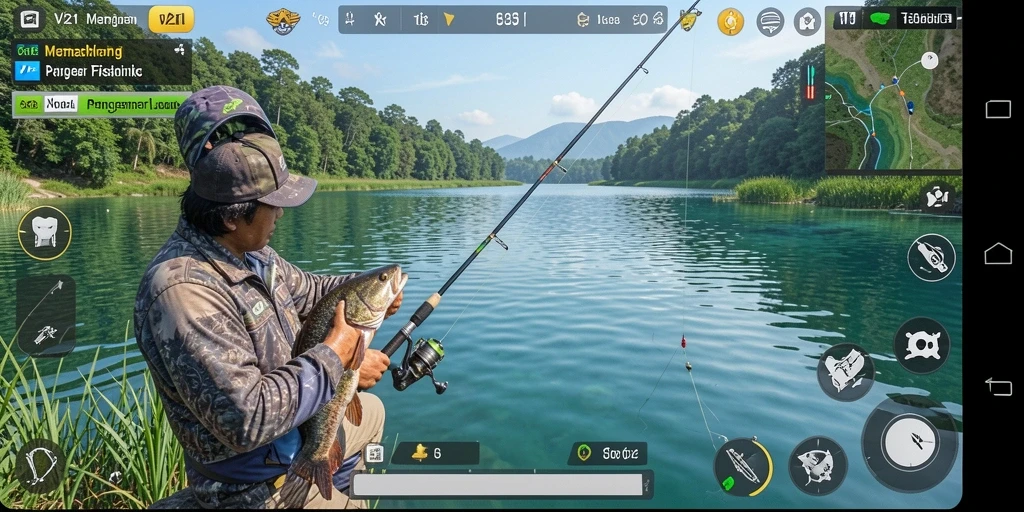 Tangkapan ikan besar dalam gameplay V21 di lokasi menakjubkan.