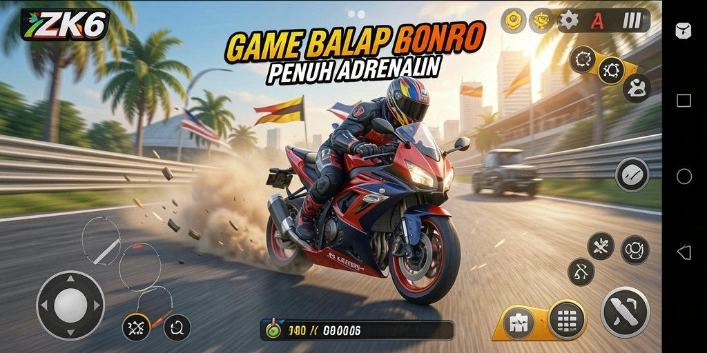Gameplay seru dan realistis dalam ZK6 dengan berbagai trek balap.